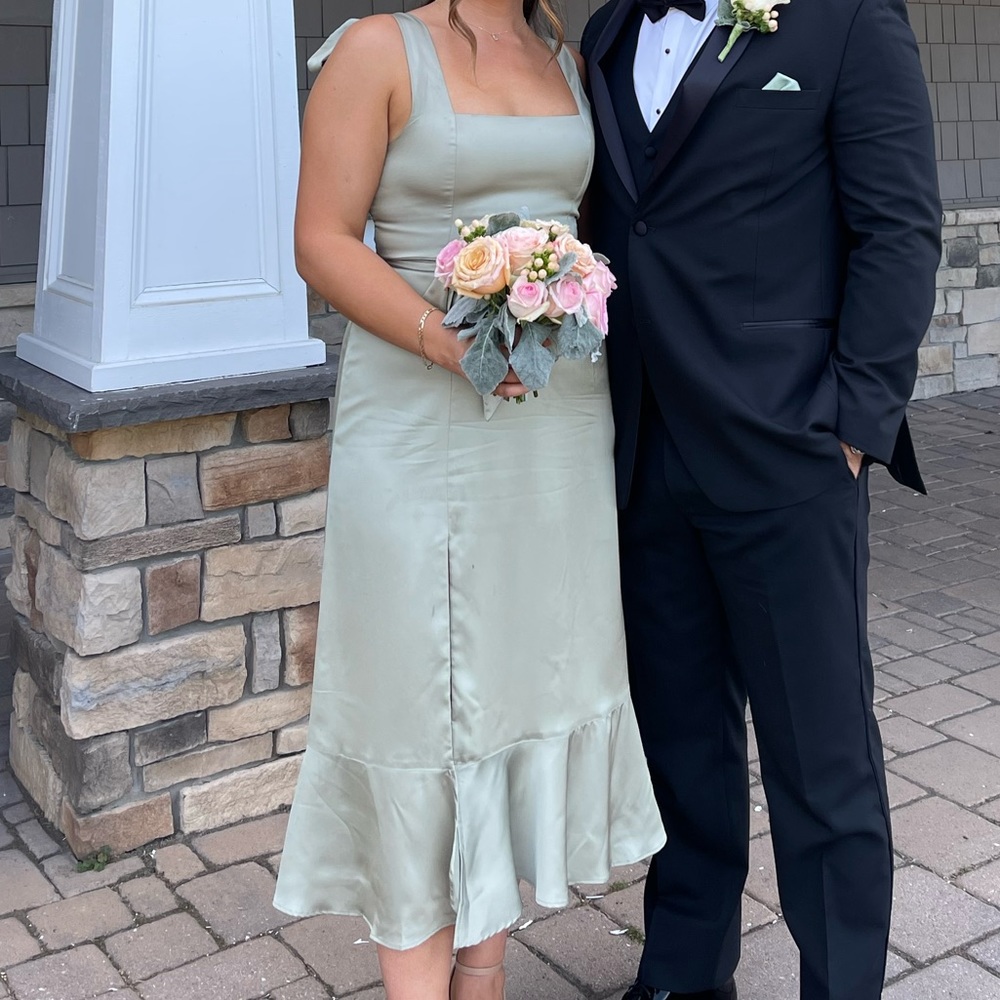 Show me your mumu - moss green luxe satin bridesmaid dress, Claire Midi dress